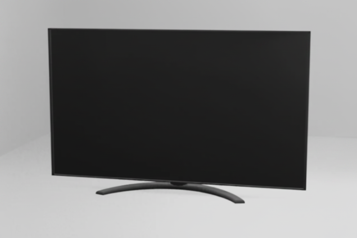 Miniature flat screen TV white background front view