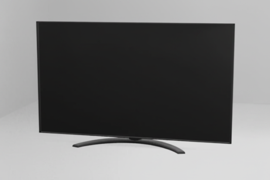 Miniature flat screen TV white background front view