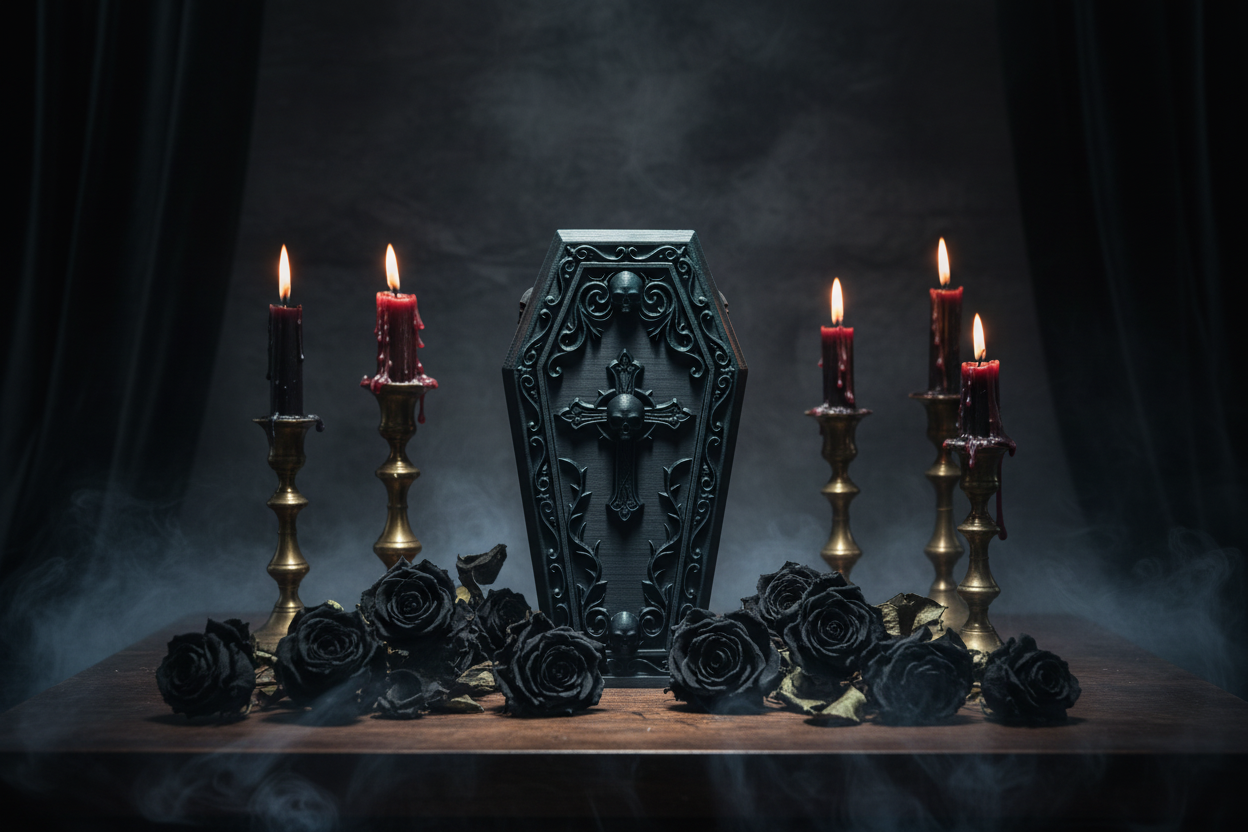 Gothic coffin vase Halloween lifestyle scene