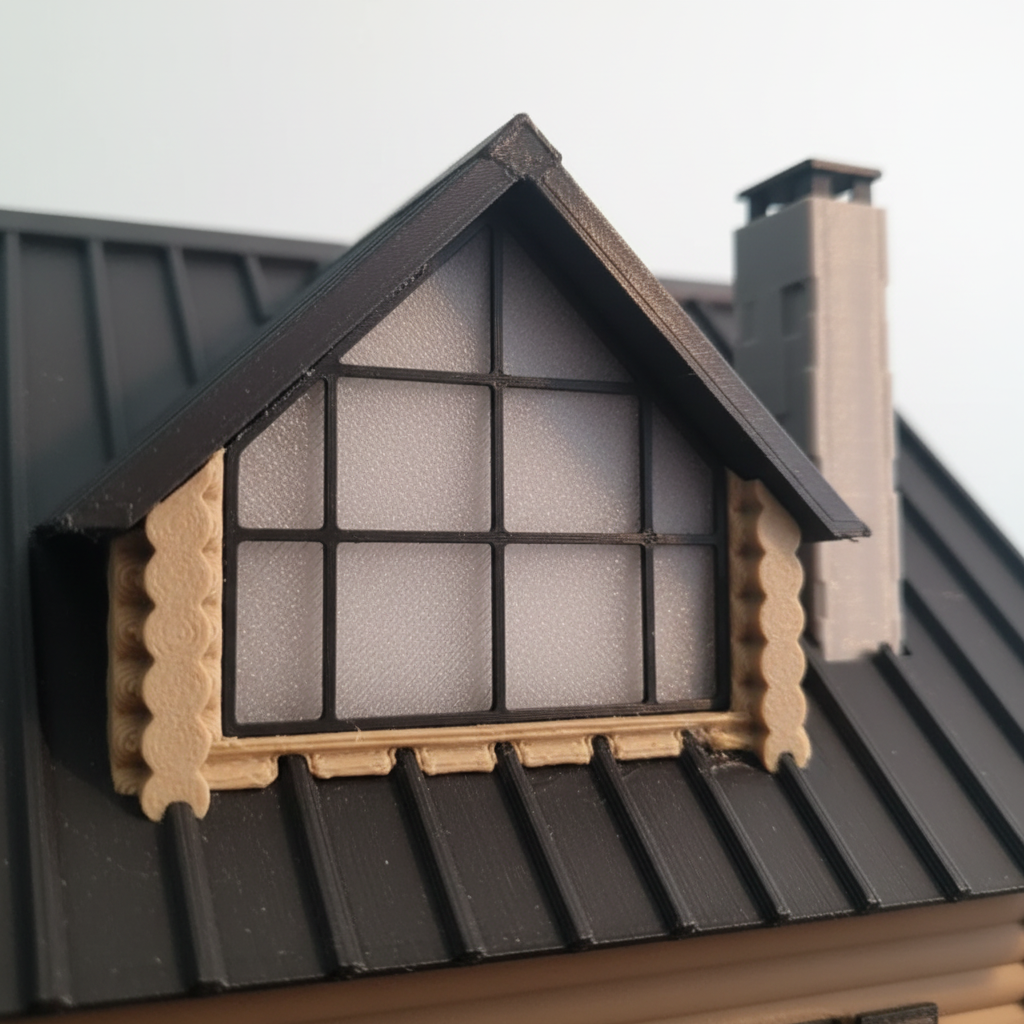 Log Cabin Chalet Architecture Model - roofline detail white background