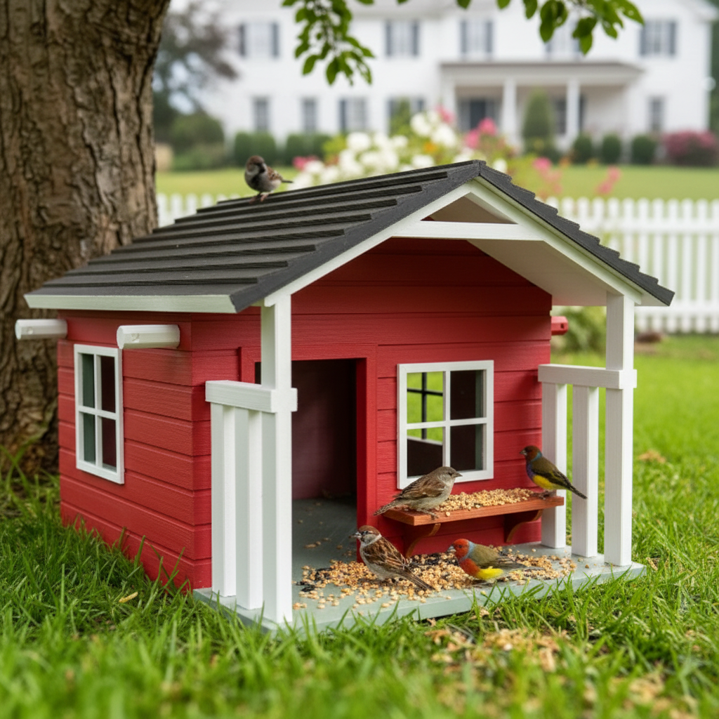 Heritage Farmhouse Bird Feeder - classic red and white