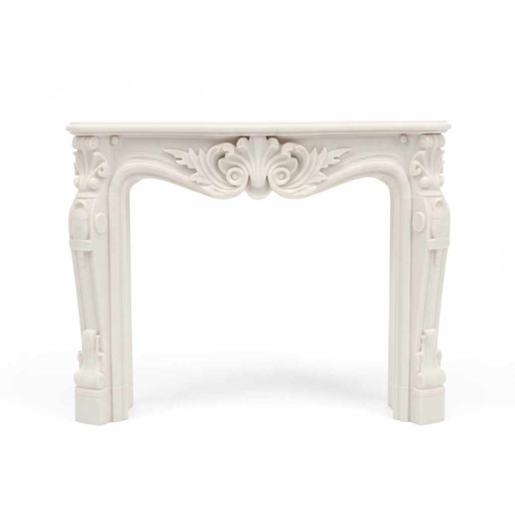 French Rococo Shell Mantel - front view white background studio shot