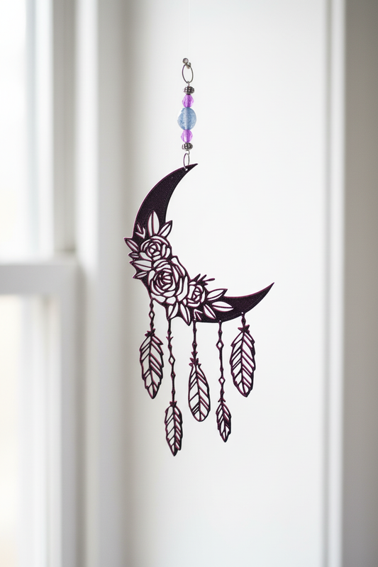 Floral Moon Dream Catcher bright airy product photo
