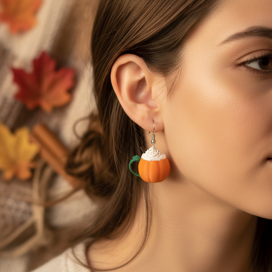 Pumpkin spice latte earrings lifestyle scene fall setting