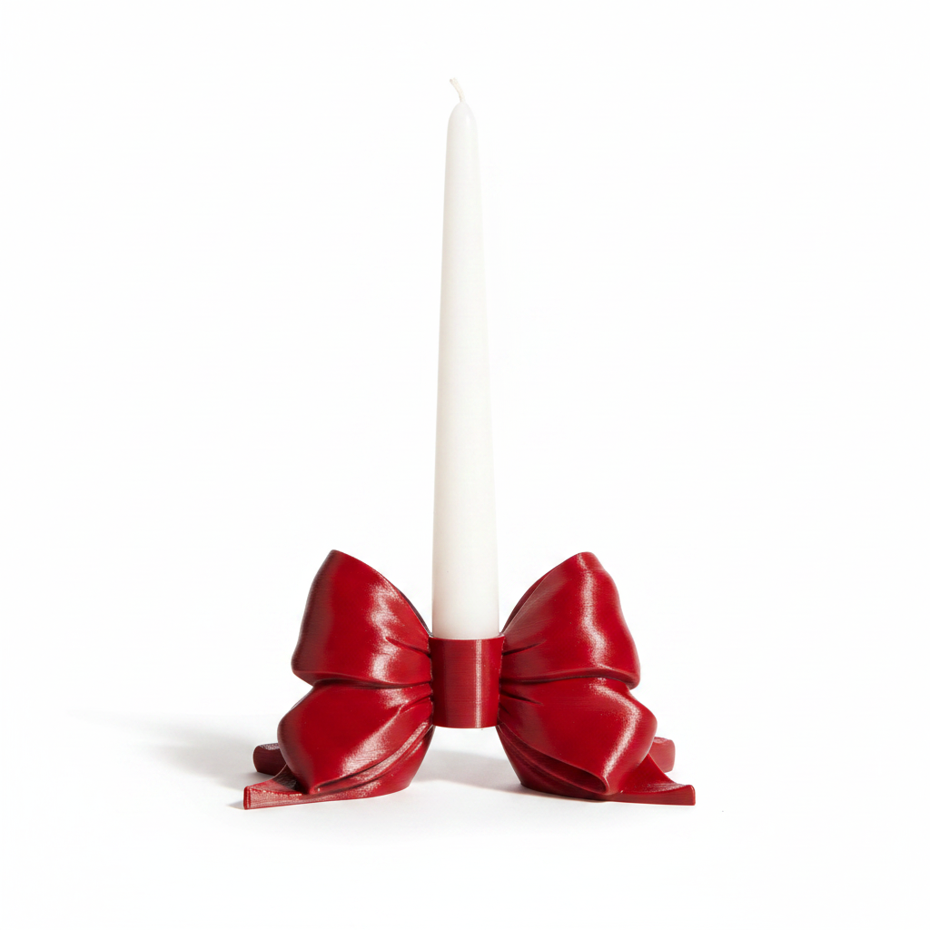 Red bow candle holder white background studio shot