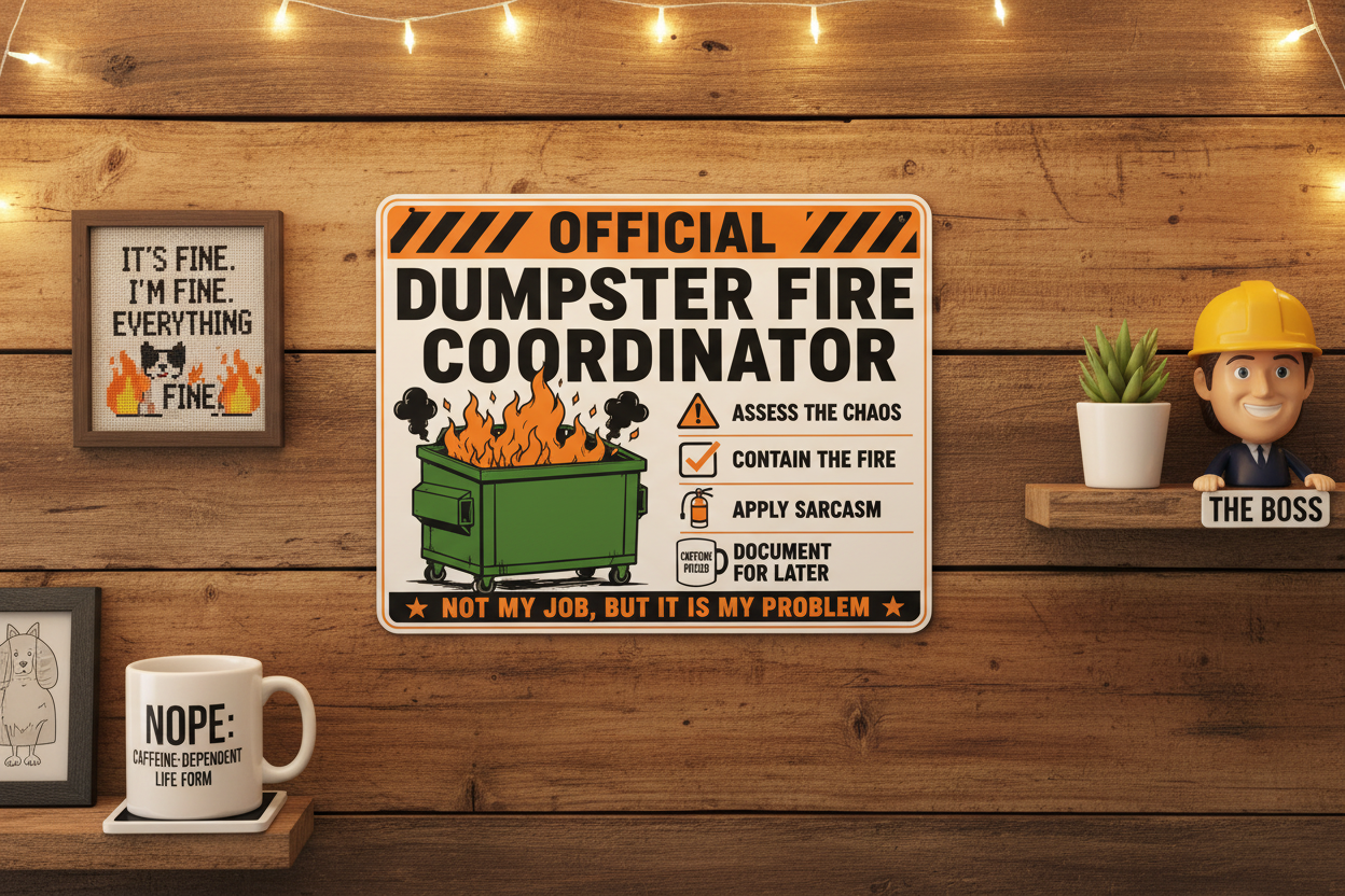 Dumpster Fire Coordinator sign lifestyle wall display