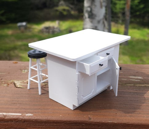1:12 Scale Kitchen Island & Bar Stool Set — 3D Printed Dollhouse Furniture