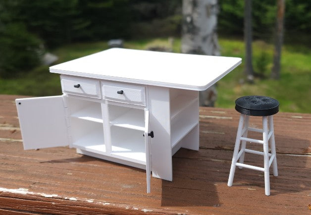 1:12 Scale Kitchen Island & Bar Stool Set — 3D Printed Dollhouse Furniture