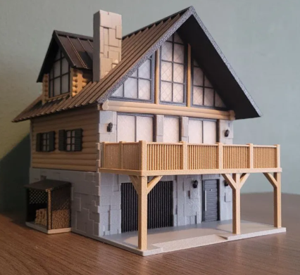 Log Cabin Chalet Architecture Model - rear three-quarter view