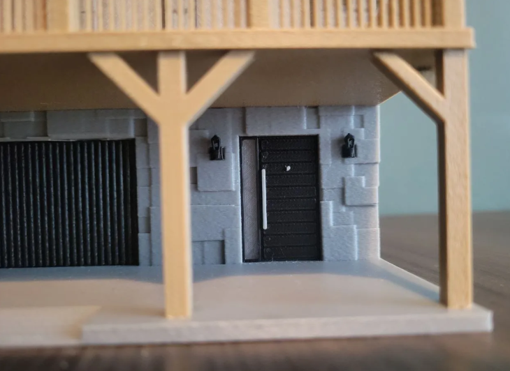 Log Cabin Chalet Architecture Model - lower level door and garage detail