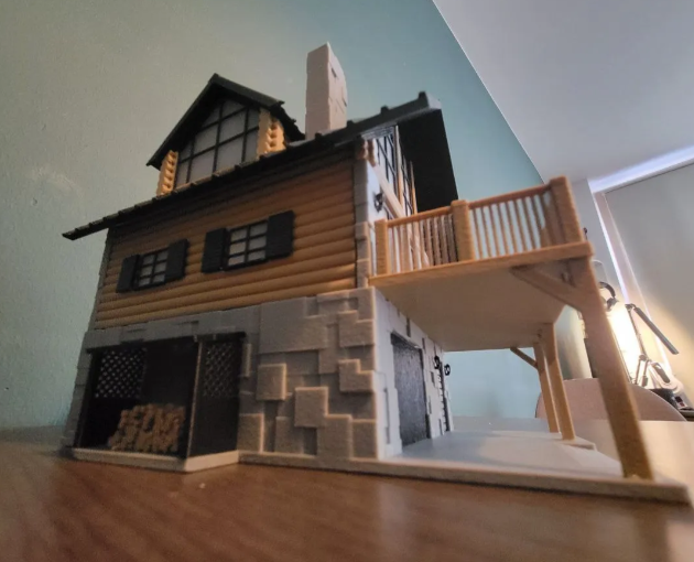 Log Cabin Chalet Architecture Model - low angle dramatic view