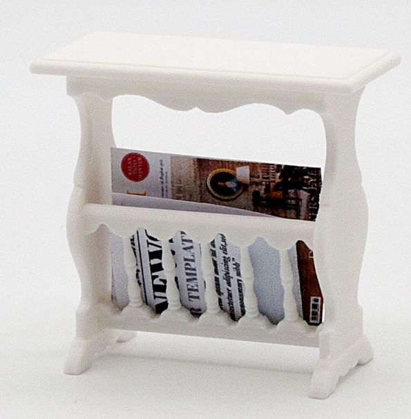 1:12 scale miniature magazine rack with magazines