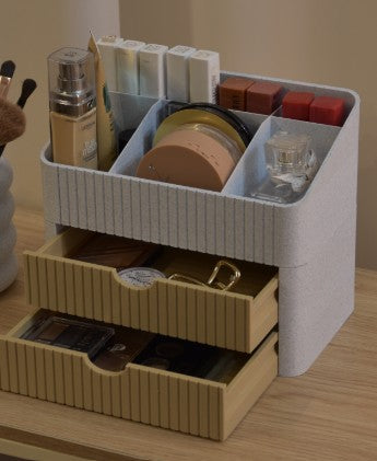 Ribbed Desk & Vanity Organizer with Drawers – 3D Printed Makeup & Stationery Storage