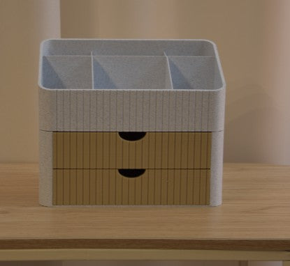 Ribbed Desk & Vanity Organizer with Drawers – 3D Printed Makeup & Stationery Storage