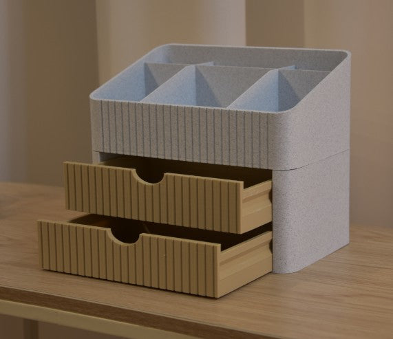 Ribbed Desk & Vanity Organizer with Drawers – 3D Printed Makeup & Stationery Storage