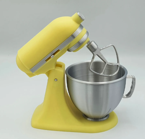 1:12 scale yellow KitchenAid mixer with bowl attached front view