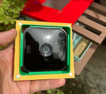 Midcentury Modern WiFi Birdhouse - Blink camera close up