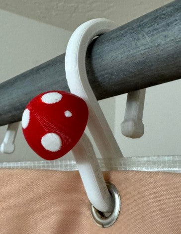 Mushroom Shower Curtain Hooks – Set of 12 | 3D Printed Whimsical Bathroom Decor