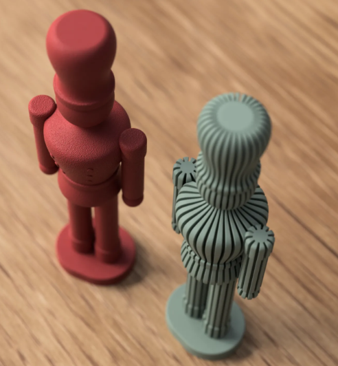 3D printed modern Japandi nutcracker statues top down view