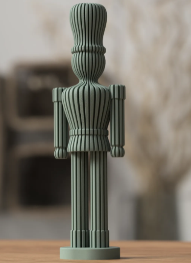 3D printed modern Japandi nutcracker statue in sage green solo shot