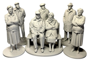 Grumpy old people miniature figures set overhead angle view
