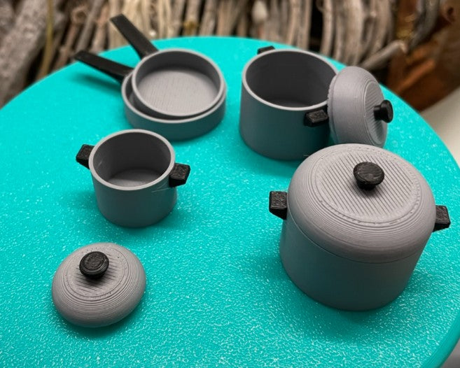 1:12 Scale Miniature Pot & Pan Set with Lids - 8 Piece