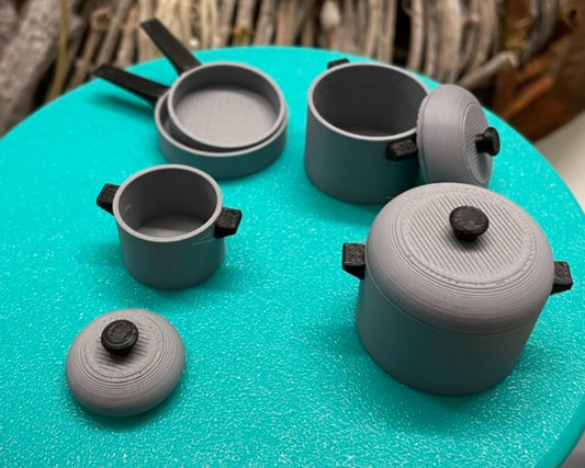 1:12 Scale Miniature Pot & Pan Set with Lids - 8 Piece