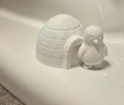 Penguin and igloo toilet screw buddy white 3D printed