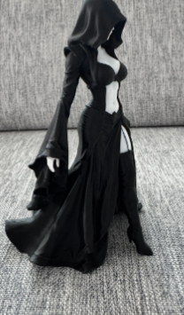 Lady Reaper - front view black figure showing full robe and hood