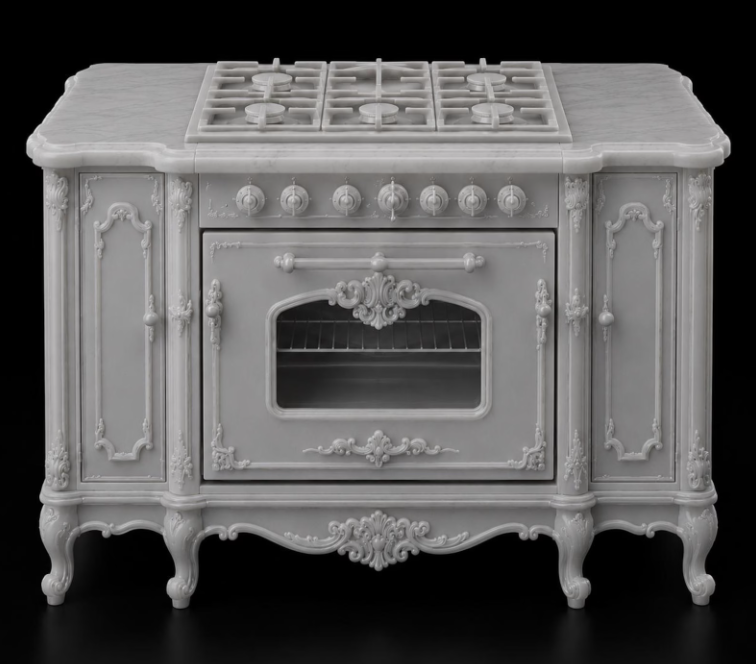Rococo ornate stove additional view