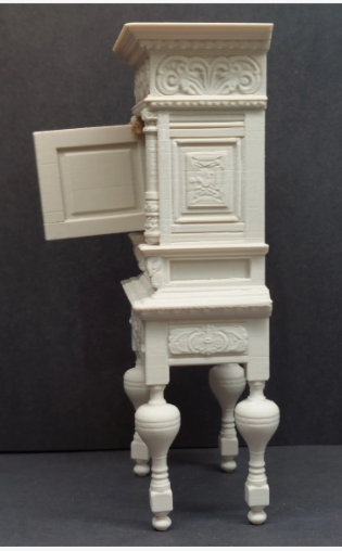Miniature baroque cabinet side view door open