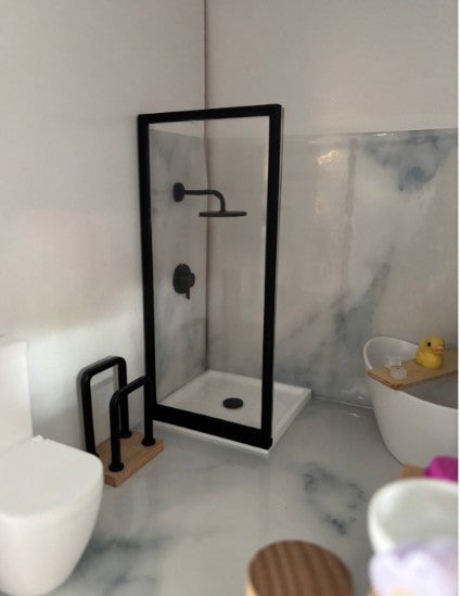 1:12 Scale Modern Corner Shower Set — 3D Printed Dollhouse Bathroom