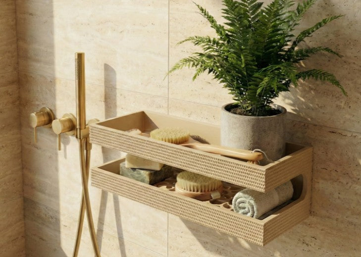 Two-Tier Woven Shower Shelf — 3D Printed Self-Draining Bathroom Organizer