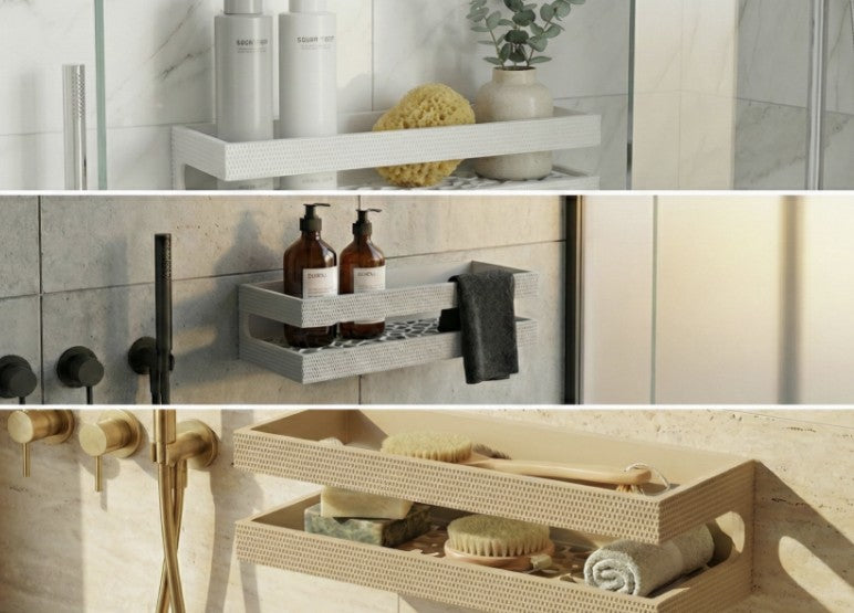 Two-Tier Woven Shower Shelf — 3D Printed Self-Draining Bathroom Organizer