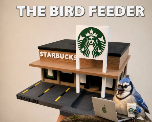 Starbucks Drive-Thru Bird Feeder - front three-quarter view