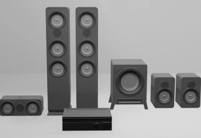 1:12 scale miniature surround sound system render view