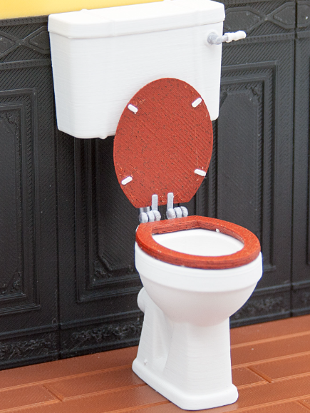 1:12 Scale Classic Miniature Toilet with Wood Seat | Dollhouse Miniatures