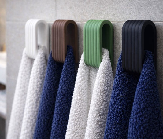 Self-Locking Towel Hangers – Set of 4 | 3D Printed Ribbed Wall Hooks