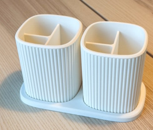 Ribbed Bathroom Organizer & Toothbrush Holder - 3 Piece Set