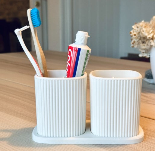 Ribbed Bathroom Organizer & Toothbrush Holder - 3 Piece Set