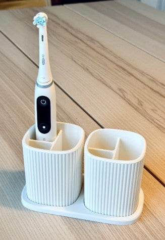 Ribbed Bathroom Organizer & Toothbrush Holder - 3 Piece Set