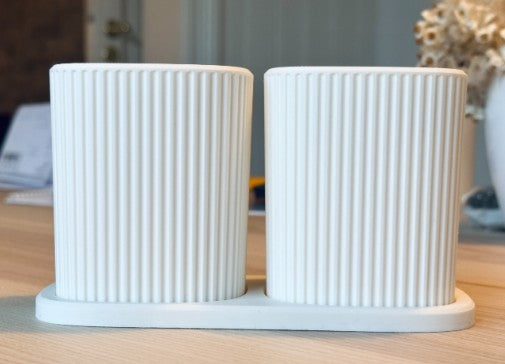 Ribbed Bathroom Organizer & Toothbrush Holder - 3 Piece Set