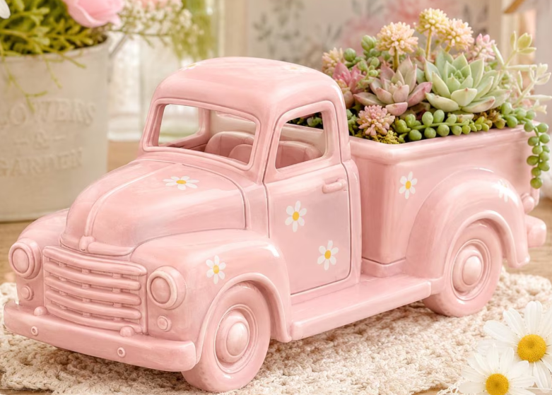 Vintage pickup truck planter - sage green