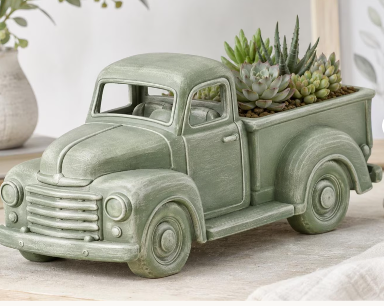 Vintage pickup truck planter - light blue floral