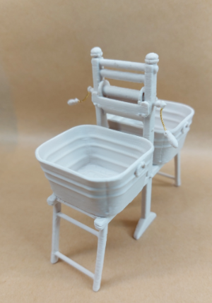Miniature Antique Laundry Set | Wringer & Wash Tubs | 1:12 Scale 3D Printed Dollhouse Accessory