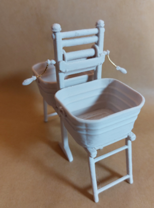 Miniature Antique Laundry Set | Wringer & Wash Tubs | 1:12 Scale 3D Printed Dollhouse Accessory