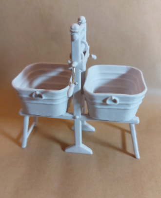 Miniature Antique Laundry Set | Wringer & Wash Tubs | 1:12 Scale 3D Printed Dollhouse Accessory